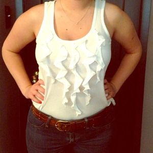 Express ruffled white tank