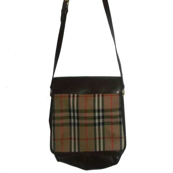 SOLD VTG BURBERRY PLAID LEATHER CROSSBODY HANDBAG - Picture 2 of 4