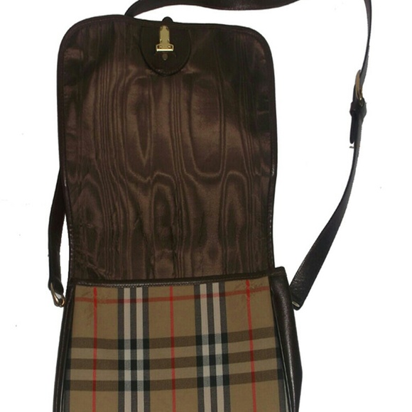 SOLD VTG BURBERRY PLAID LEATHER CROSSBODY HANDBAG - Picture 3 of 4