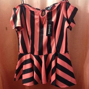 Coral and black stripped peplum top