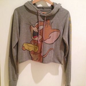 Grey "Jerry" print cropped hoodie