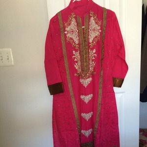Pure cotton paki/ind shocking pink trouser shirt