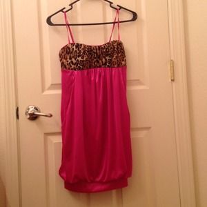 Hot pink and leopard dress