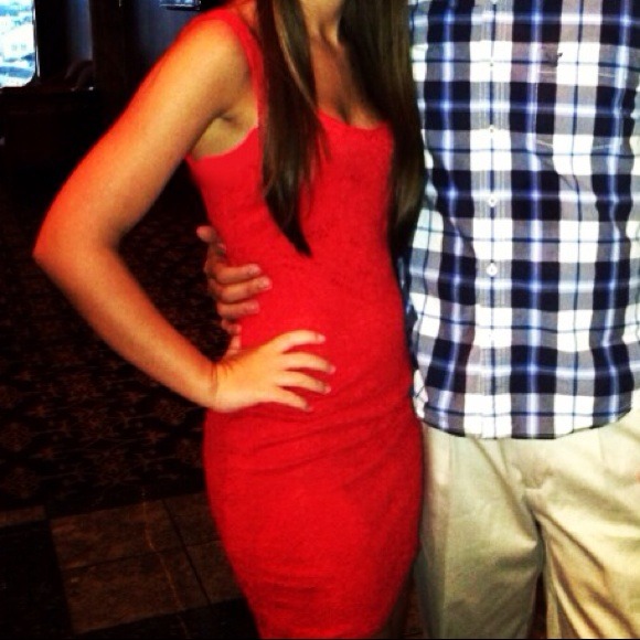 Red lace bodycon dress