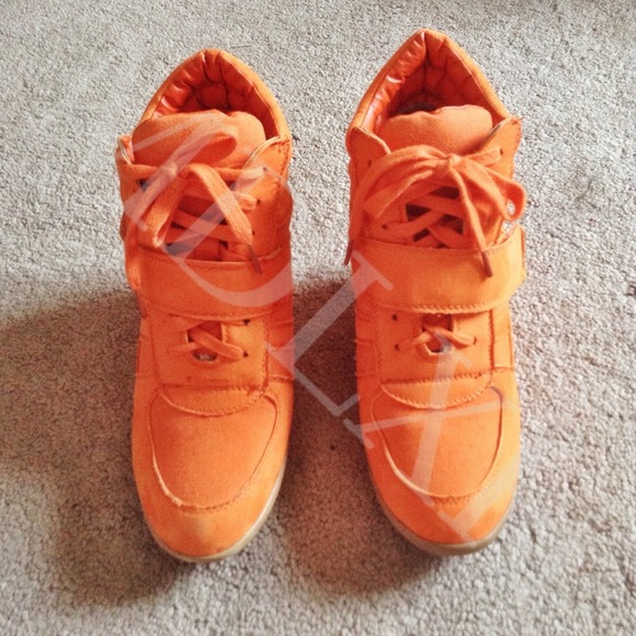 Bright Orange Wedge Sneakers - Picture 2 of 4
