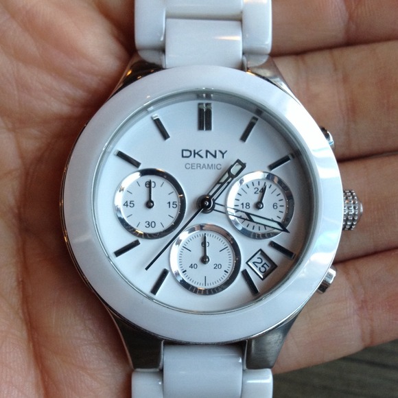 White and silver Ceramic dkny watch