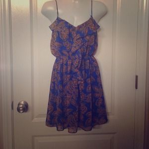 Blue floral dress with orange detail