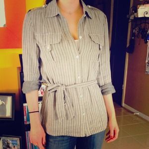 Pinstripe military style button up shirt!