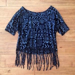 Oversized Boho Hippie Boxy Tribal Aztec Fringe Top