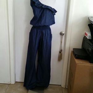 Blue  jumpsuit denim look