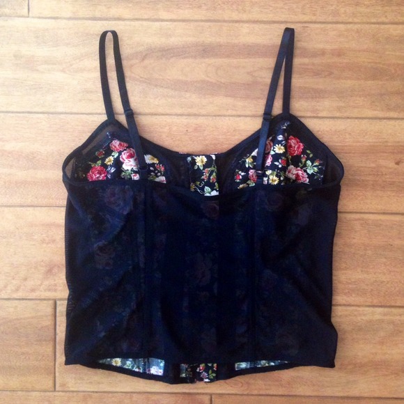 *SOLD* Black Floral Zipper Bustier Bralette Top - Picture 3 of 3
