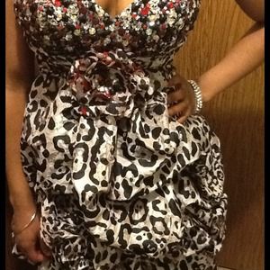 Strapless high low leopard dress