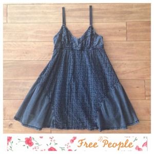 Free People Gray Crochet Loose Boho Hippie Dress