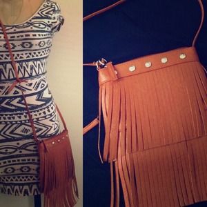 deb & dave Cognac Fringe Crossbody