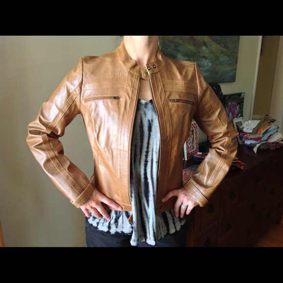 Arden B leather moto jacket - caramel