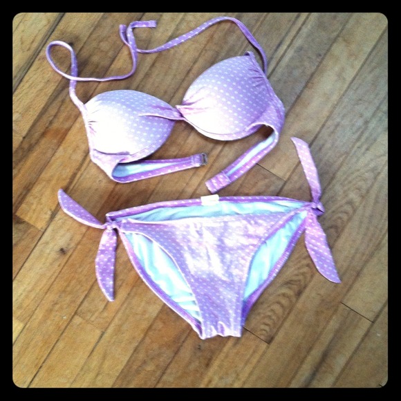 Lavender & White Polka Dot Pushup Top Bikini