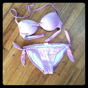 Lavender & White Polka Dot Pushup Top Bikini