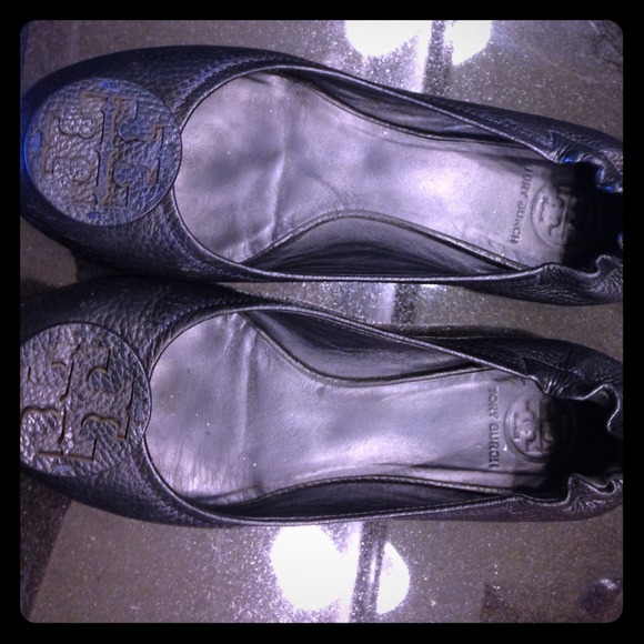 Navy Tory Burch Reva Tumbled Leather Flats
