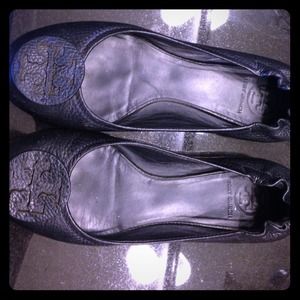 Navy Tory Burch Reva Tumbled Leather Flats