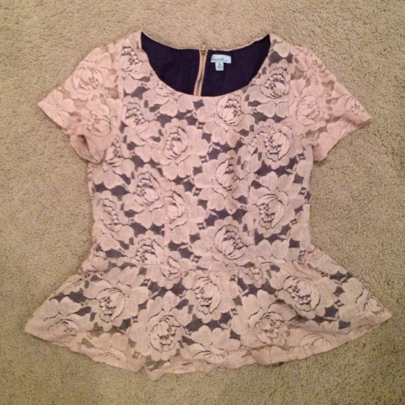 Blue and beige peplum top - Picture 1 of 2