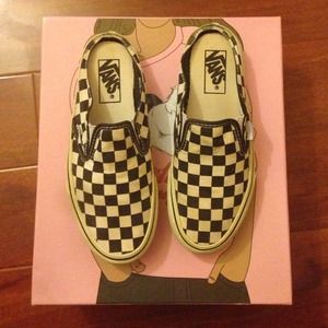 Authentic checkered Vans slip ons