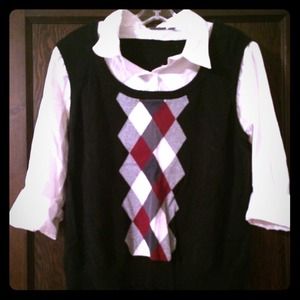 White Shirt with Argyle Sweater Vest