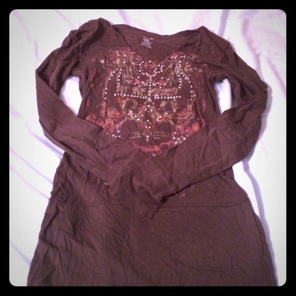 Brown Long Sleeve Graphic Shirt