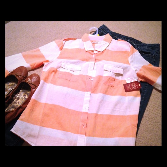 Orange striped button down shirt