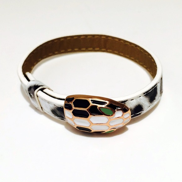 Leopard Enamel Snake Head Leather Bracelet