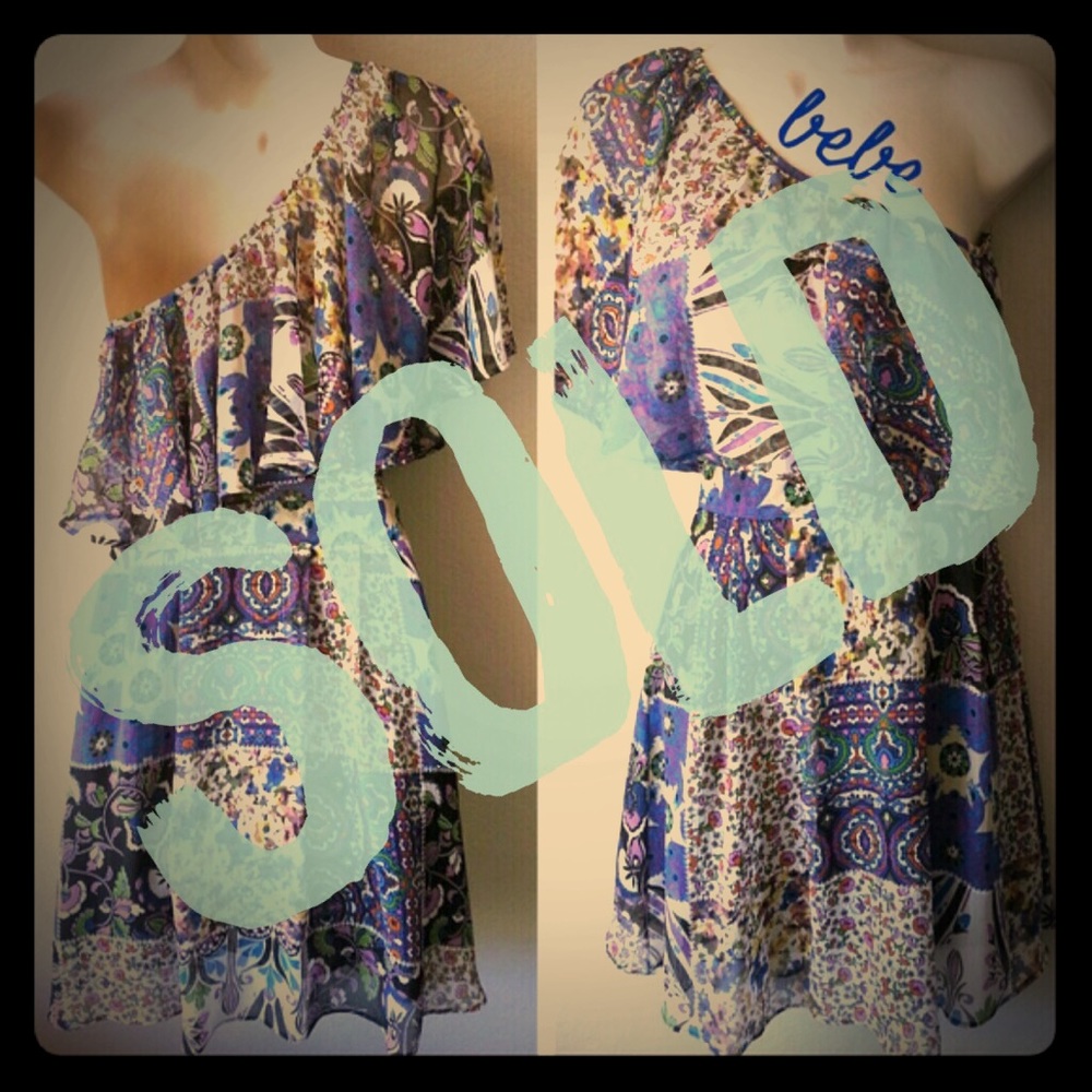 NWOT? Bebe One Shoulder Patchwork Ruffle Dress