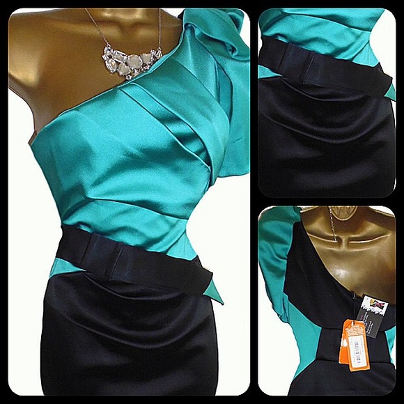 Exquisite Karen Millen teal and black satin dress - Picture 3 of 3