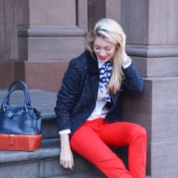 Navy Boucle Jacket with knit trim