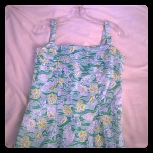 Teal green yellow blue shells beach summer dress