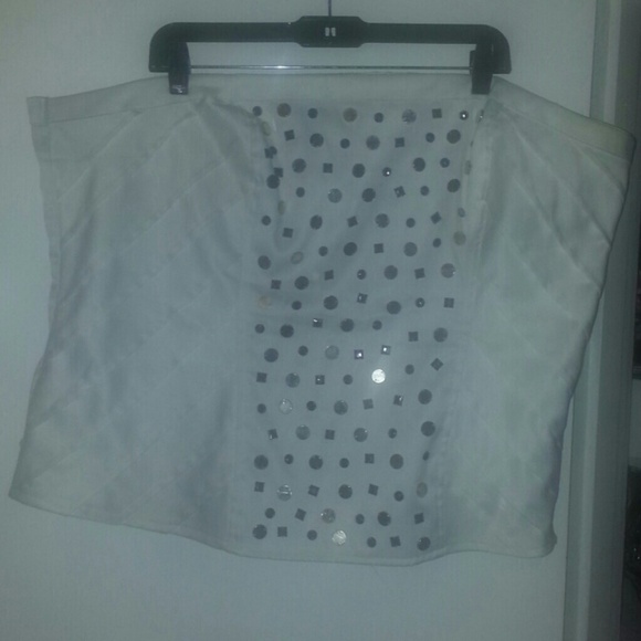 White Strapless studded shirt