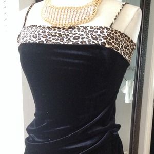 Black velvet and cheetah print dress.