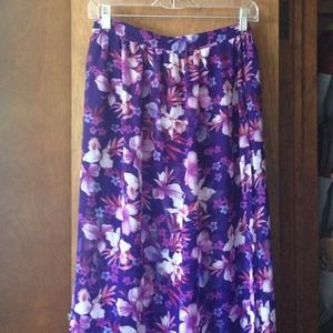 Purple Tropical Floral Print Chiffon Maxi Skirt