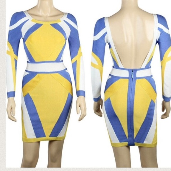Blue and yellow bandage dress