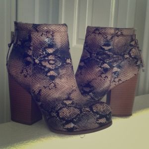 Stacked Heel Snakeskin Booties