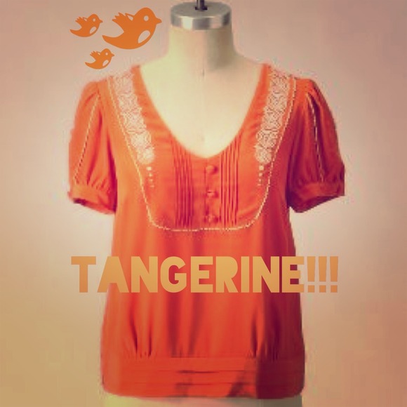 Anthropologie Floreat Tangerine Twist Silk Top, 8