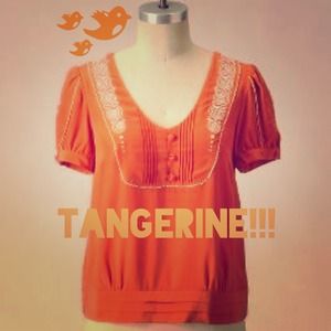 Anthropologie Floreat Tangerine Twist Silk Top, 8
