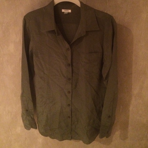Fossil Army Green Silk Button Down