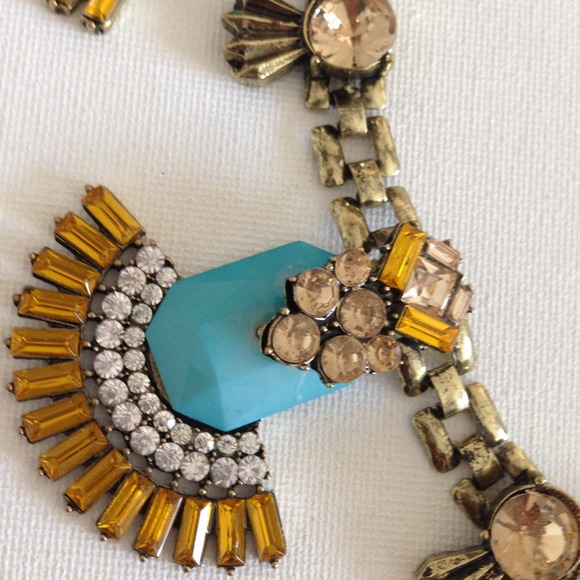 Jeweled fan turquoise statement necklace crystals - Picture 2 of 4