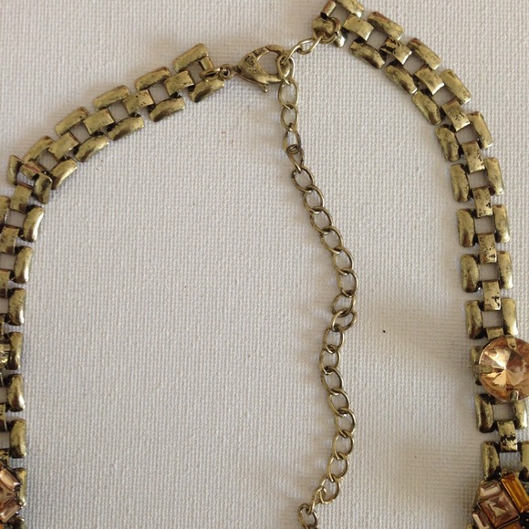 Jeweled fan turquoise statement necklace crystals - Picture 3 of 4