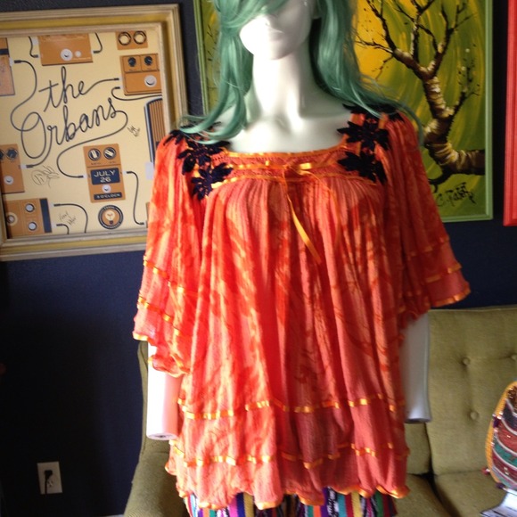 sold Tye Dye Embroidered Gauzy Mexican Style Top
