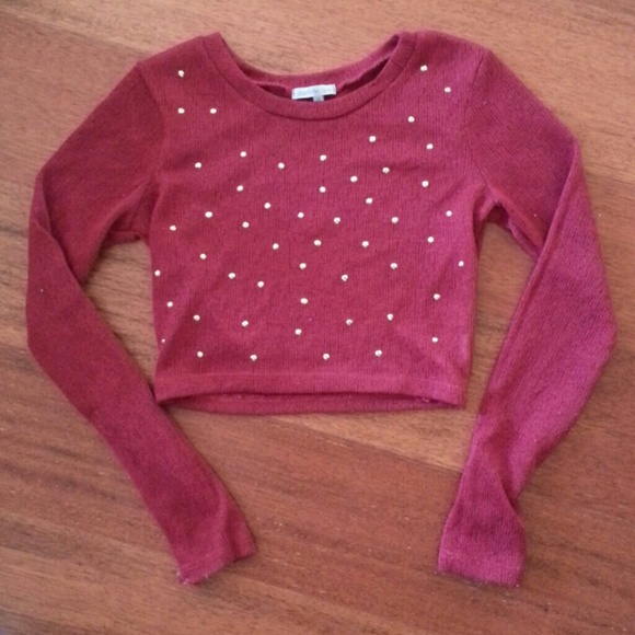Cropped Sweater with Gold Studs