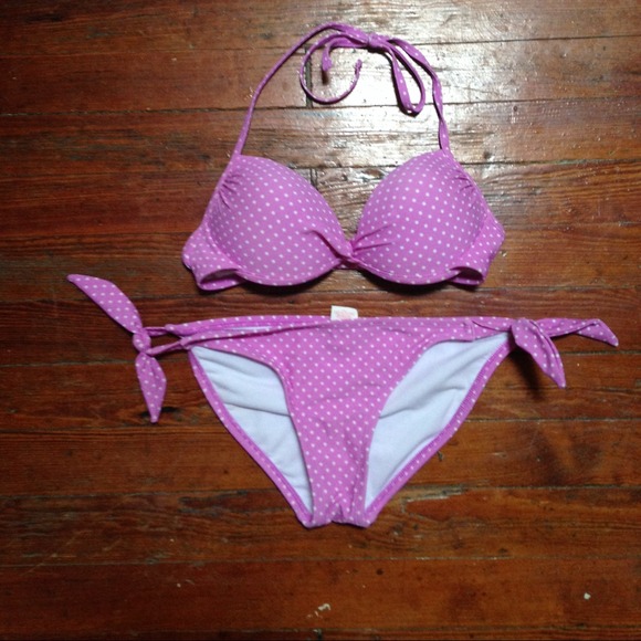 lavender polka dot bikini set