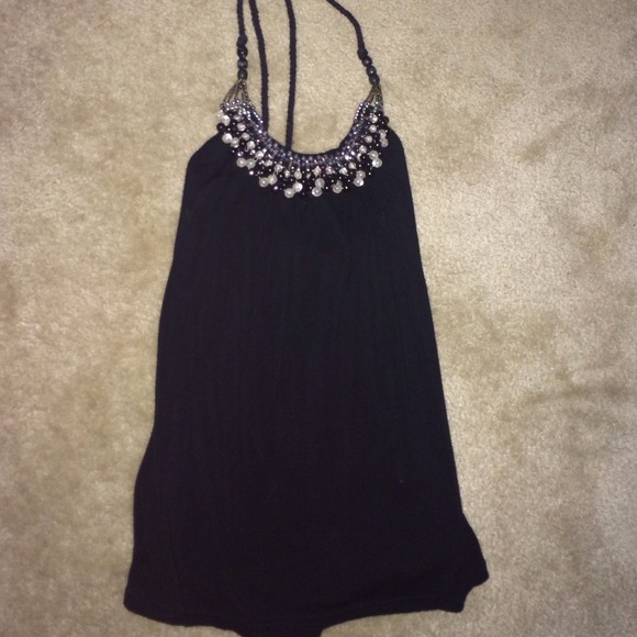 Black Beaded Halter Top