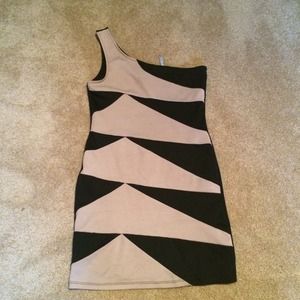 Love culture one-shoulder cream and black dress