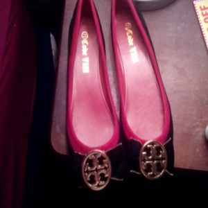 Black and red flats