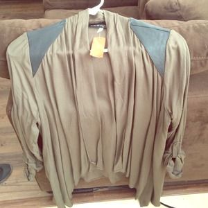 Olive green cardigan with leather patches